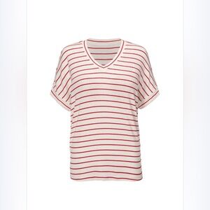 Cabi Cookout Tee Red Stripe V-Neck Top